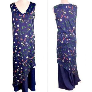 Plus size 2x Vintage Japanese maxi dress blue floral layered  Sleeveless